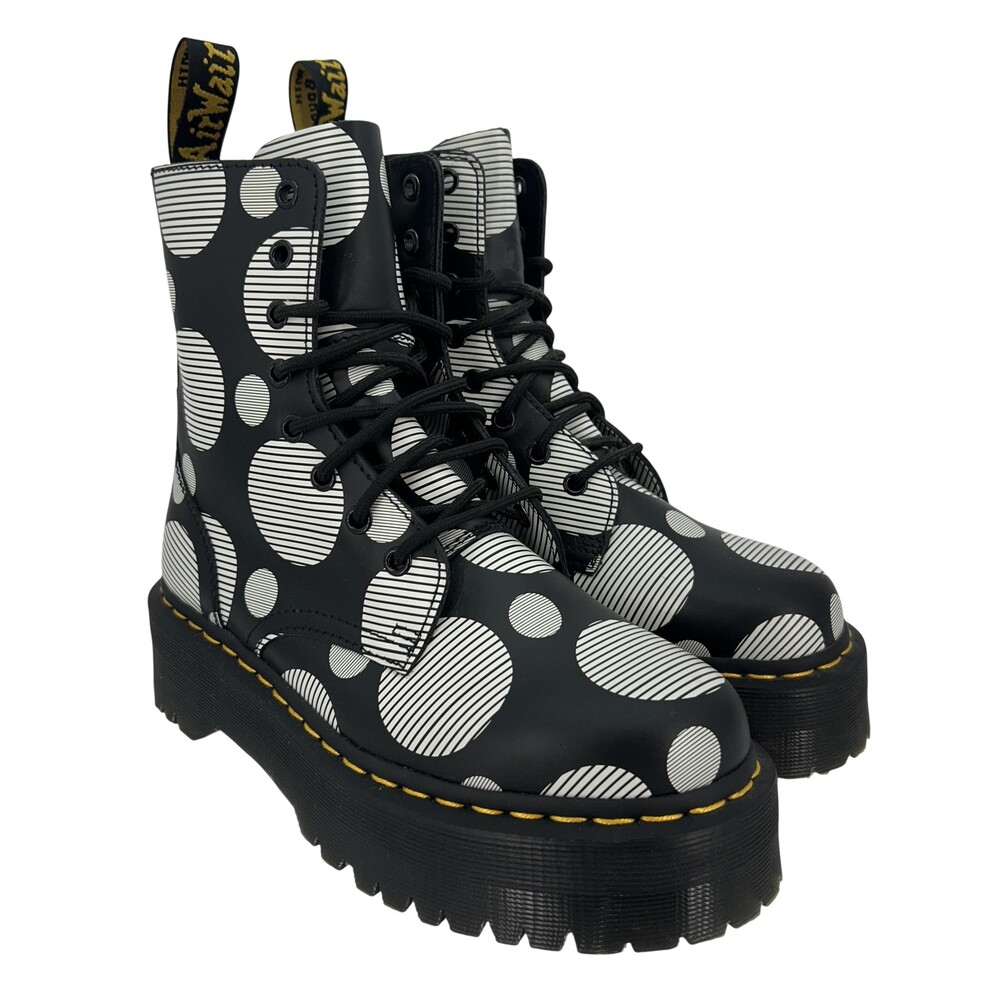 Dr. Martens Jadon Boots Womens Sz 8 Black White Polka Dot Platform Combat Grunge